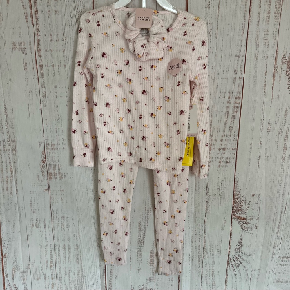 Laura Ashley Toddler Girls Floral Pajama Set with matching scrunchie